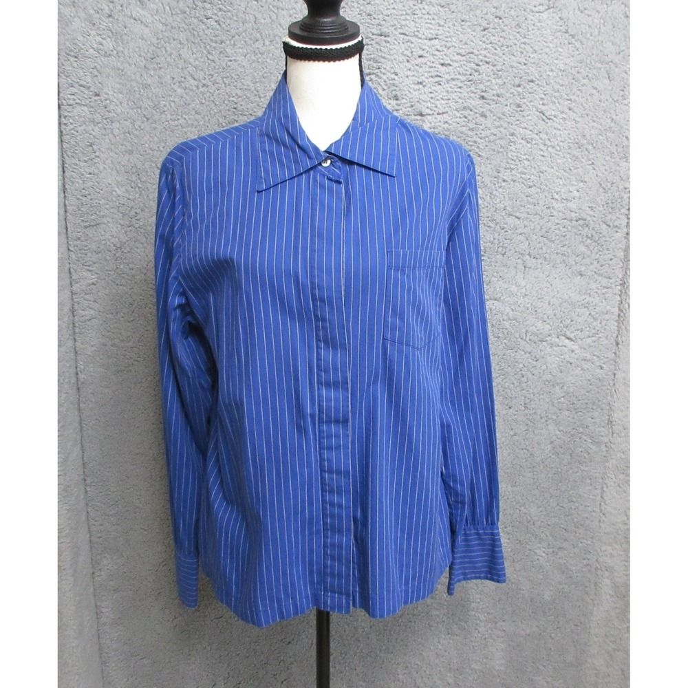 Express Y2K Shirt Womens 13/14 Blue Stripe Button Front Long Sleeve Cotton Top